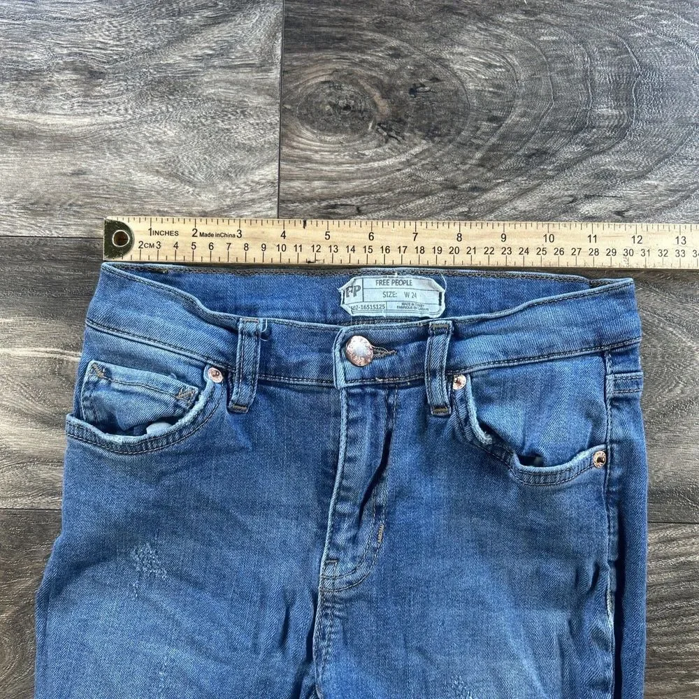 Free People Jeans Womens 24 Blue Ankle Skinny Frayed Raw Hem Ripped Distressed‎